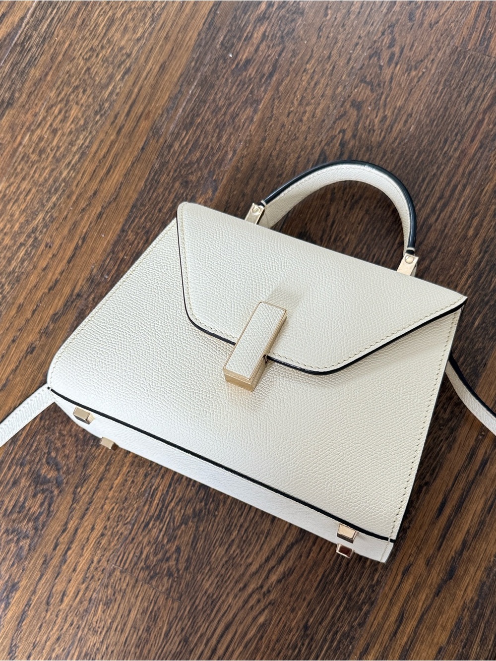 Valextra Cream Structured Top-Handle Crossbody